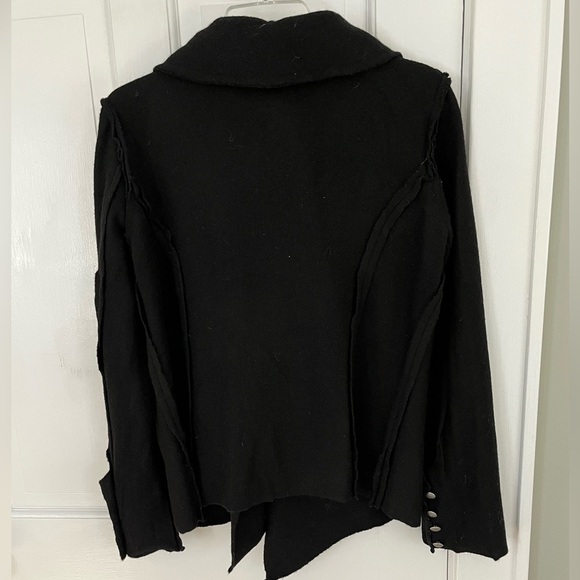 Soft Surroundings Black Double Breasted Boiled Wool Moto Jacket Size XS - Picture 7 of 16